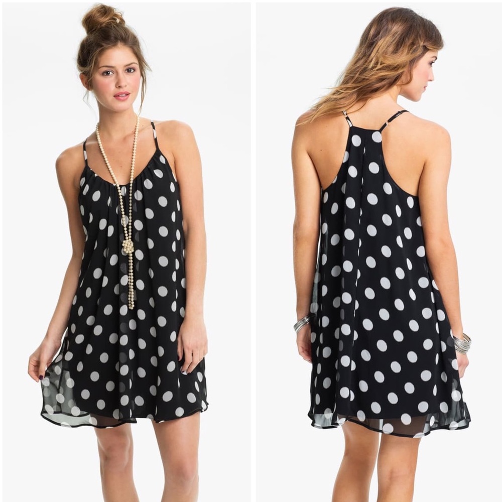 Dee Elle Black White Polka Dot Trapeze Dress
